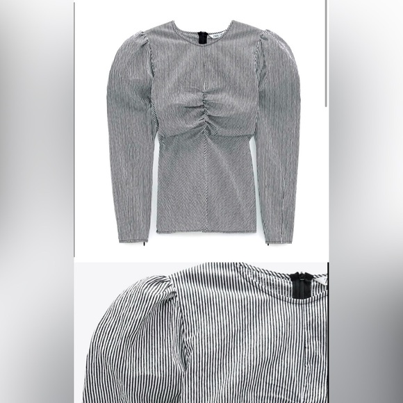 ZARA Black White Striped Poplin Blouse Top Size Small - Picture 1 of 4
